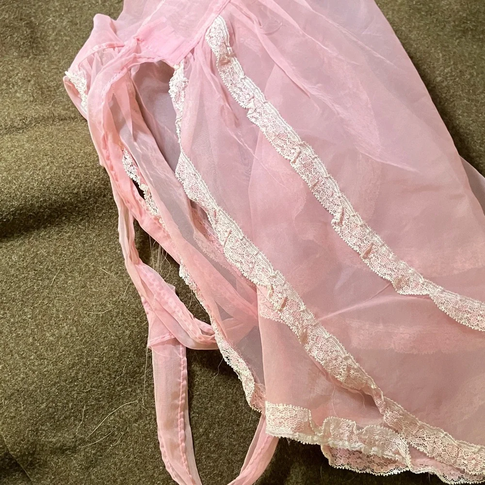 Vintage sheer apron with lace embellishments 1950’s 1940’s hand made